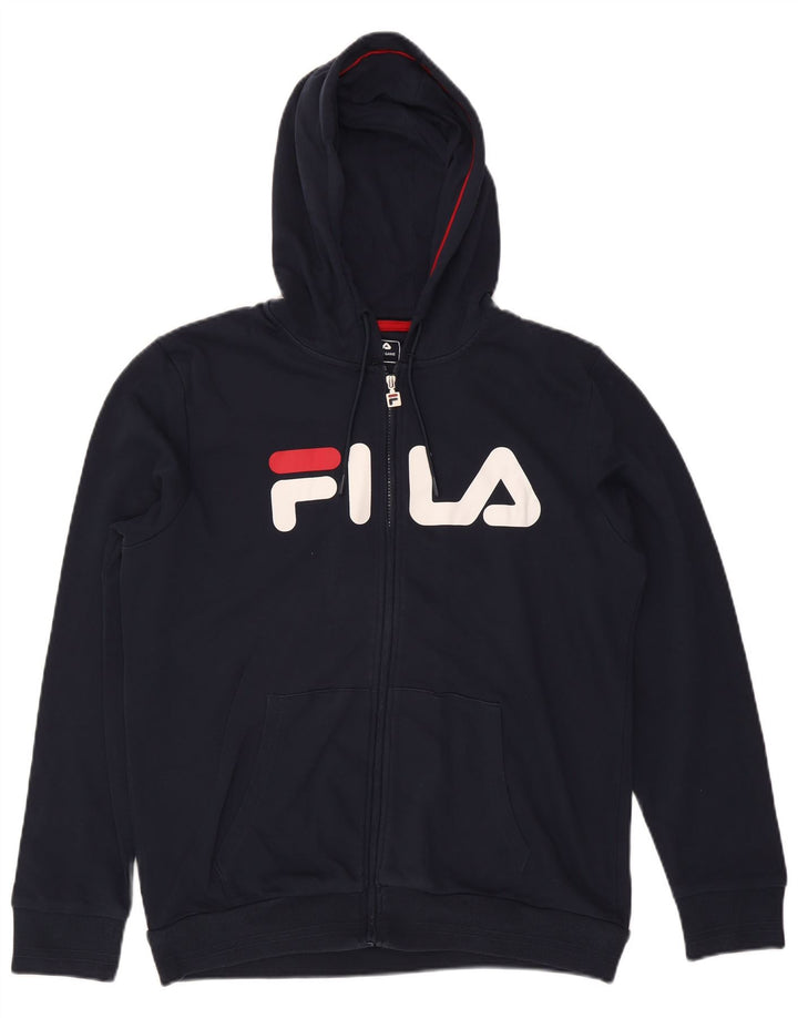 FILA Herren-Kapuzenpullover mit grafischem Reißverschluss, groß, marineblaue Baumwolle