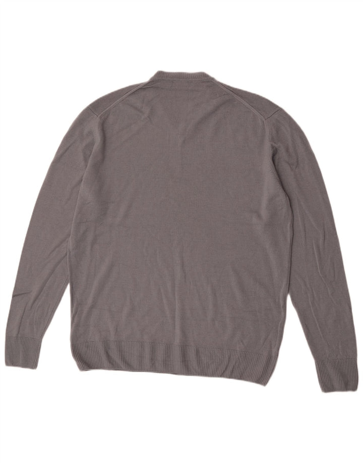 Zara Herren-Pullover mit V-Ausschnitt, XL, graue Wolle