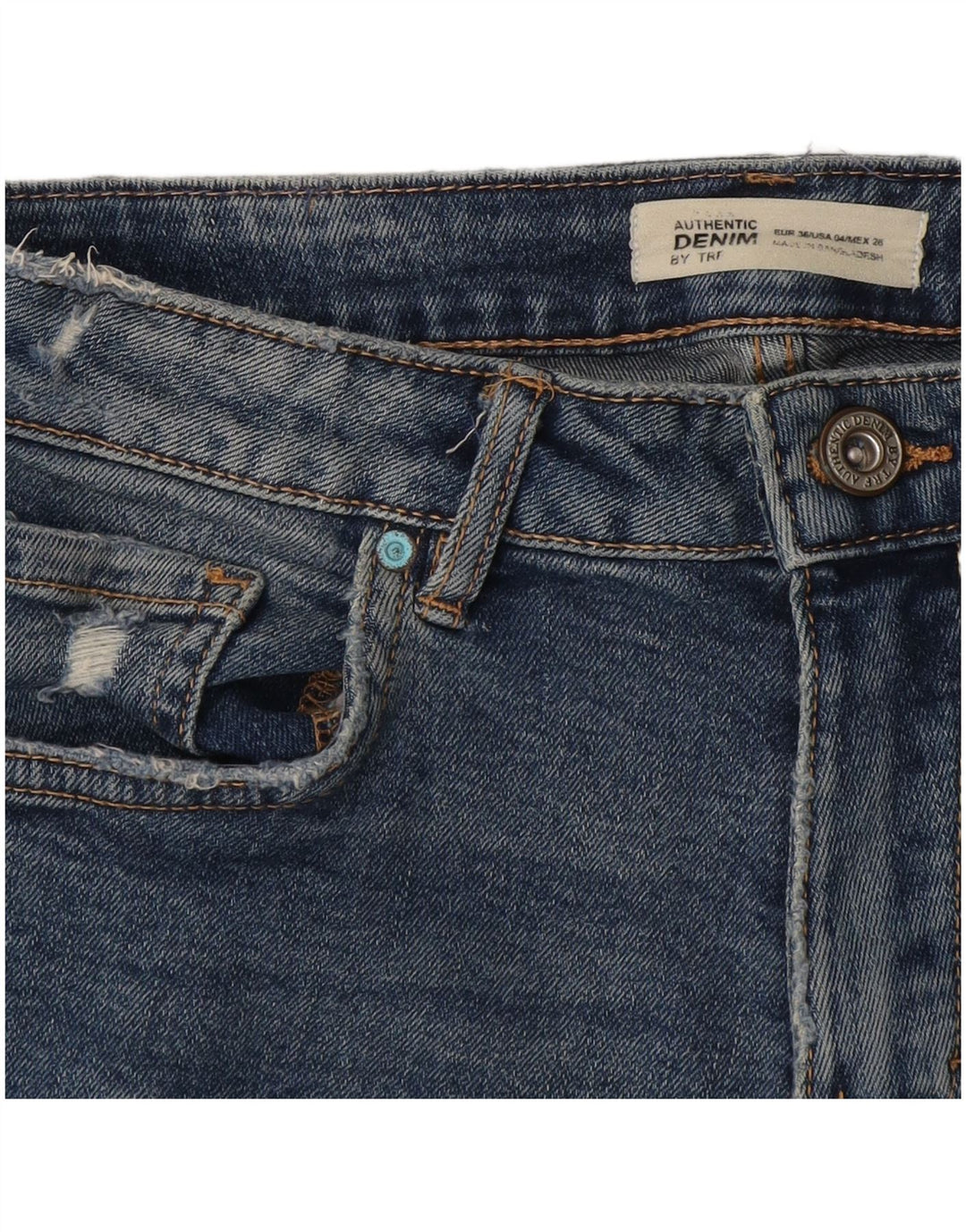 Zara Damen Distressed Denim Shorts EU 36 XS W26 Blau
