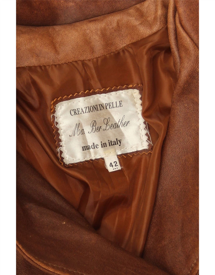 Vintage Damen Zweireihiger Ledermantel IT 42 Mittelbraunes Leder