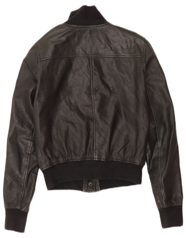 Vintage Damen Crop Lederjacke IT 38 XS Schwarzes Leder