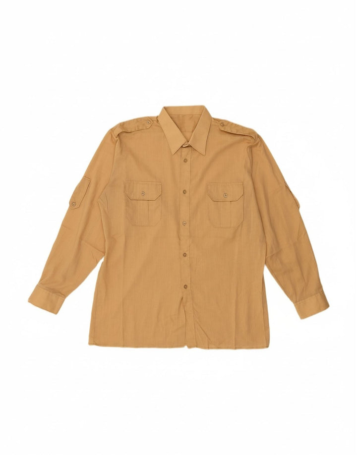 VINTAGE Mens Military Shirt Medium Beige