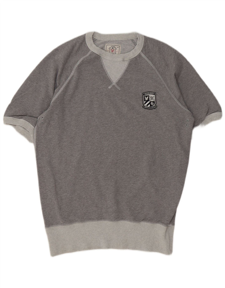 LYLE & SCOTT Herren-Kurzarm-Sweatshirt-Pullover aus mittelgrauer Baumwolle