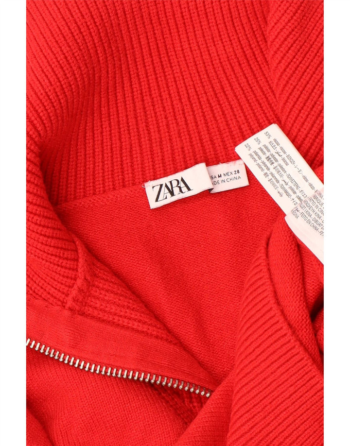 ZARA Damen Crop Zip Neck Pullover Pullover UK 14 Mittelrote Viskose
