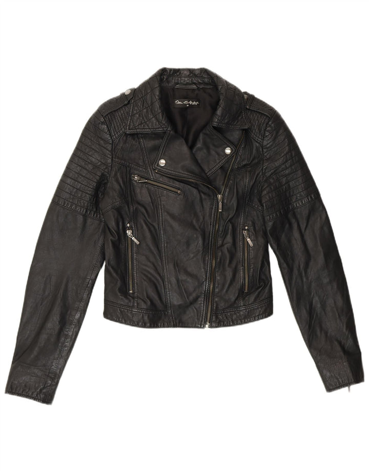 MISS SELFRIDGE Womens Leather Biker Jacket UK 10 Small Black Leather Biker