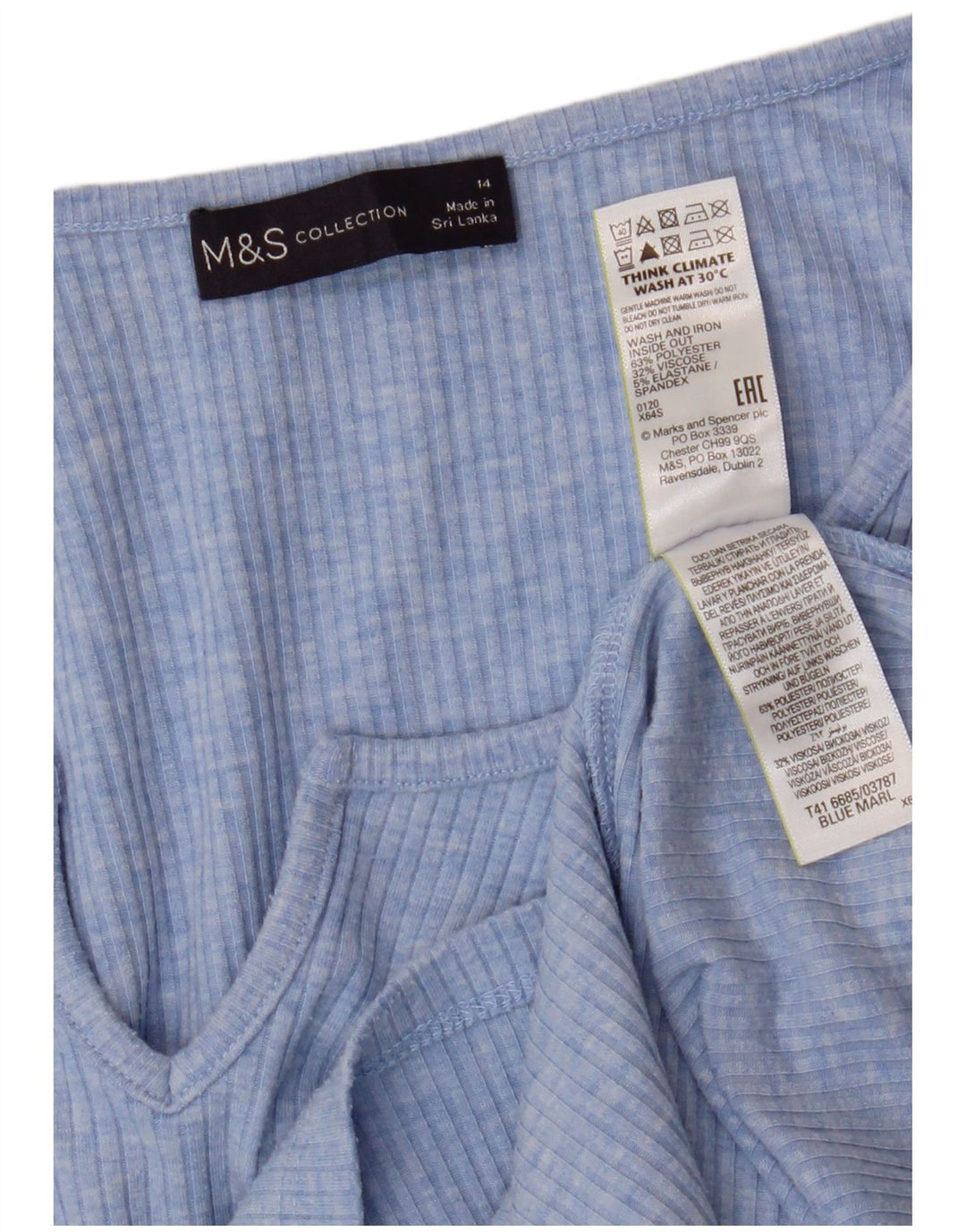 Marks & Spencer Damen Top Langarm UK 14 Large Blau Polyester