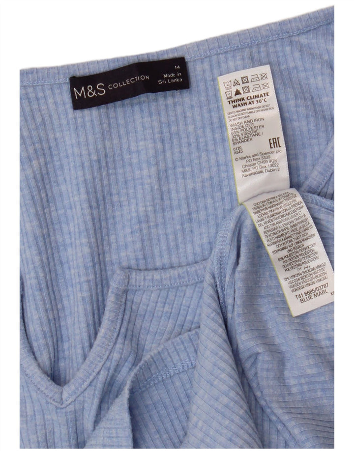 Marks & Spencer Damen Top Langarm UK 14 Large Blau Polyester
