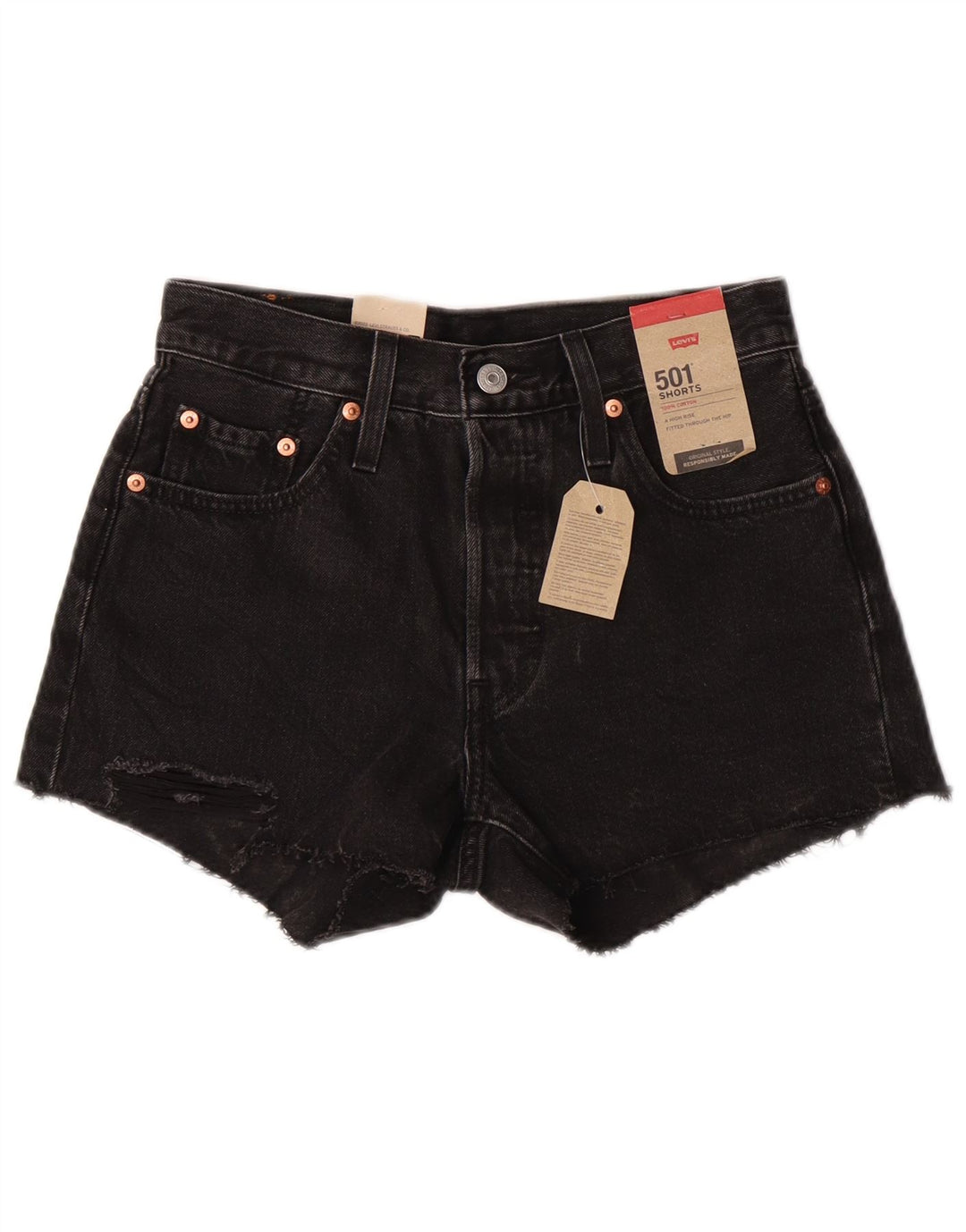 LEVI'S Damen 501 Jeansshorts W25 XS Schwarze Baumwolle