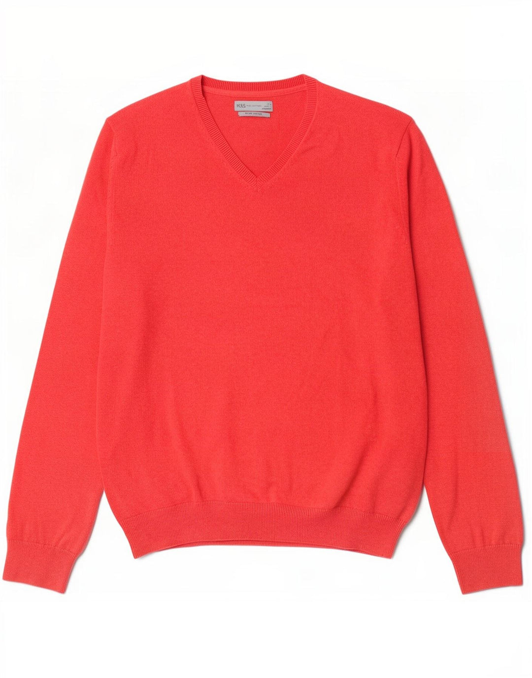 Marks & Spencer Herren-Pullover mit V-Ausschnitt, XL, rote Baumwolle