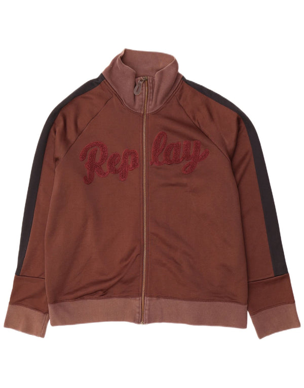Replay Mens Graphic Tracksuit Top Jacket 2XL Brown Colourblock Polyester