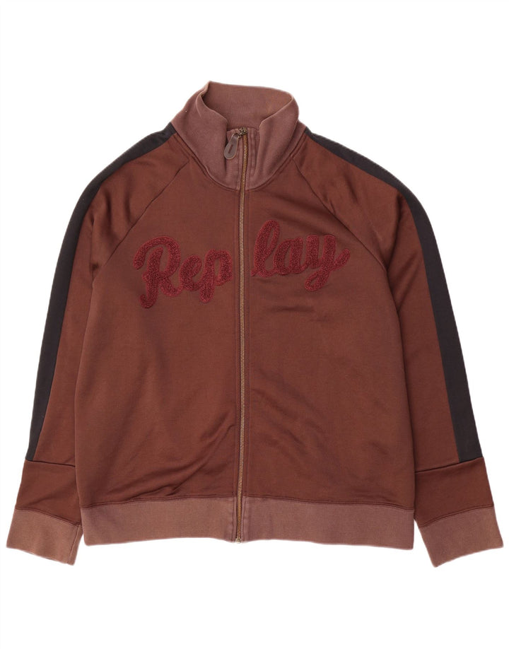 Replay Herren-Trainingsanzugoberteil mit Grafik, 2XL, braunes Farbblock-Polyester