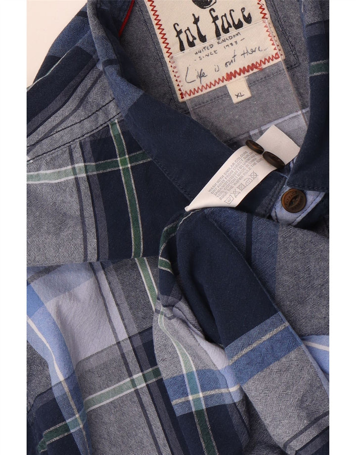 FAT FACE Herren-Flanellhemd XL, blau kariert, Baumwolle