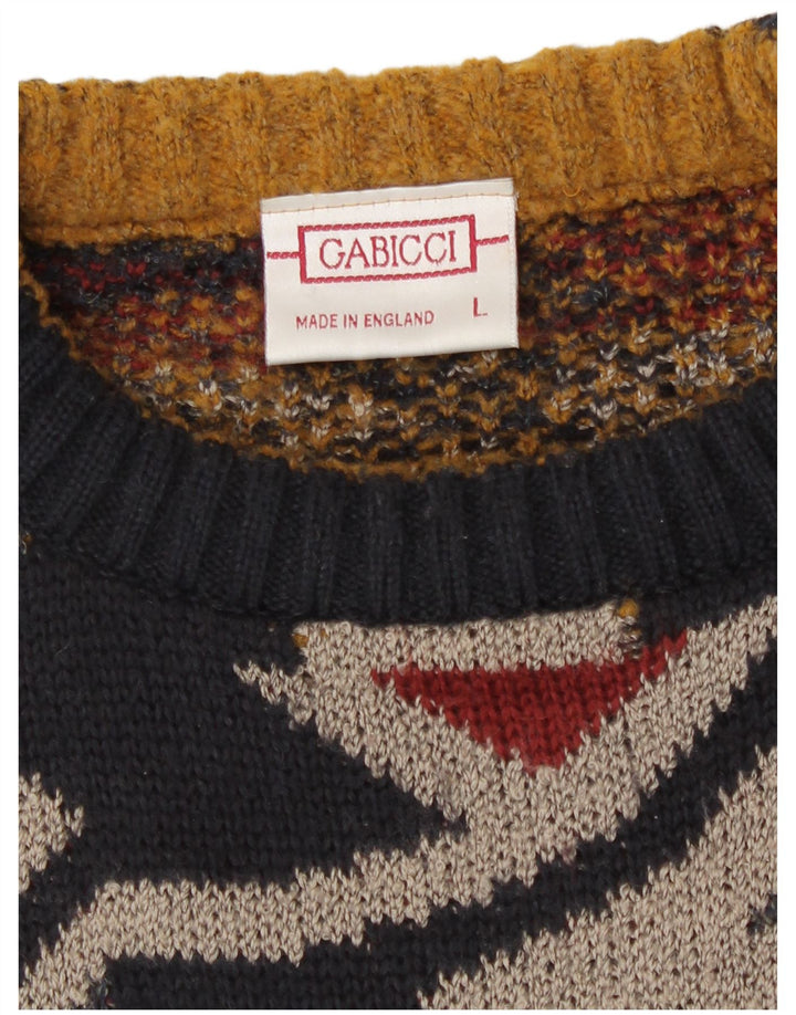 Vintage Herren Pullover mit Rundhalsausschnitt, groß, mehrfarbig, geometrisch
