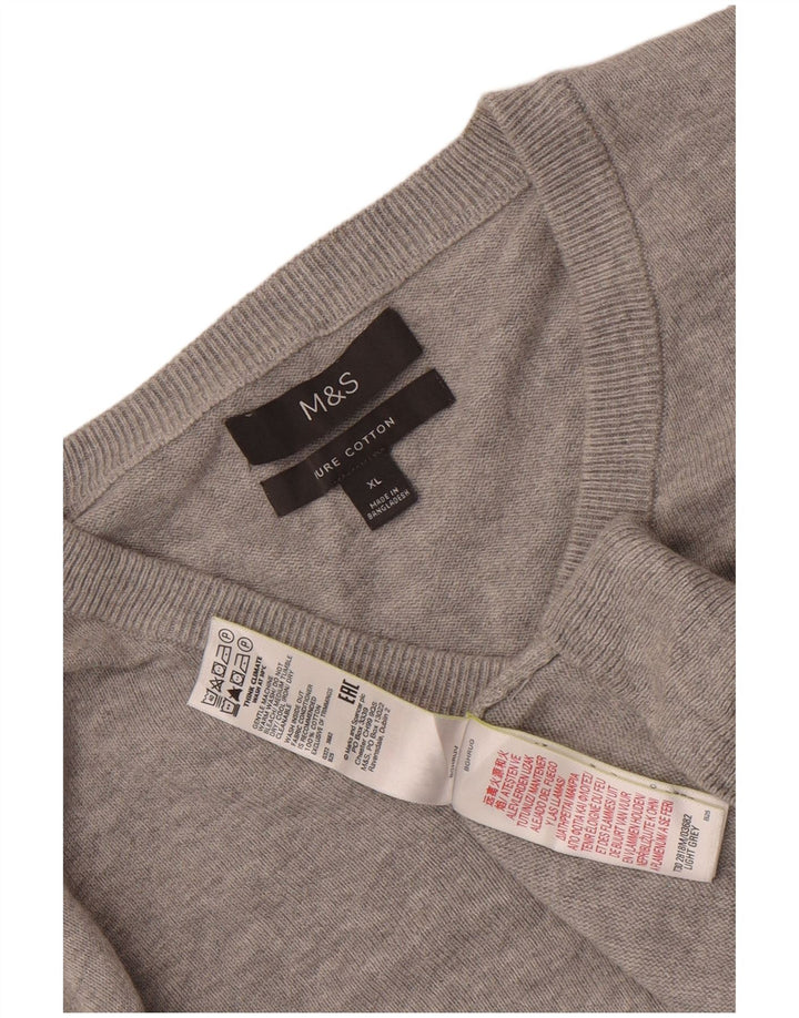Marks & Spencer Herren-Pullover mit V-Ausschnitt, XL, graue Baumwolle