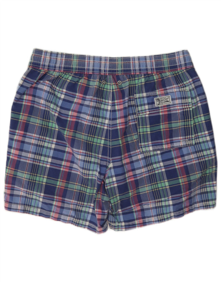 Polo Ralph Lauren Herren-Badeshorts aus mittelblau karierter Baumwolle