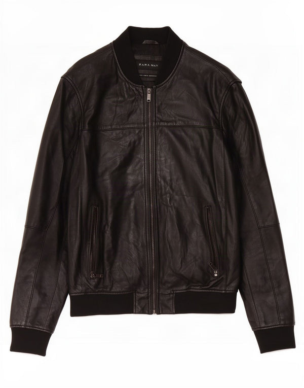 Zara Herren Lederjacke UK 40 Large Schwarz