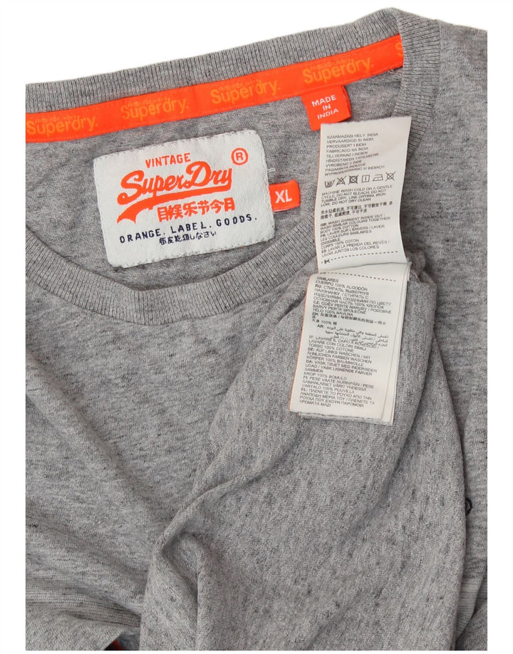SUPERDRY Herren-T-Shirt-Oberteil XL aus grauer Colourblock-Baumwolle
