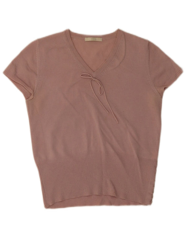 Marks & Spencer Damen-Pullover, kurzärmelig, V-Ausschnitt, Gr. 14, Rosa