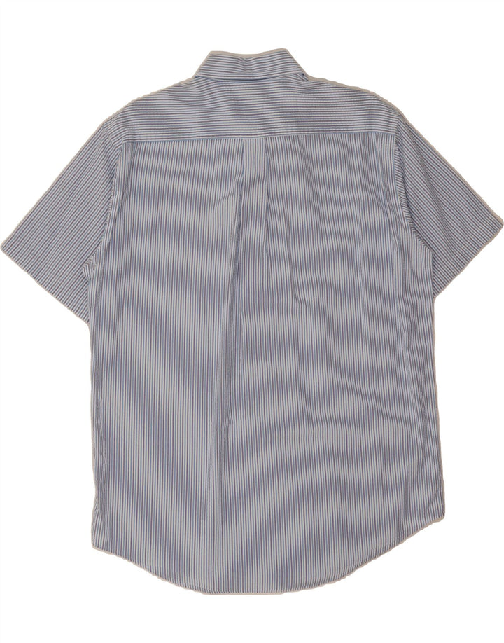 BROOKS BROTHERS Mens Short Sleeve Shirt Medium Blue Striped Cotton Vintage Brooks Brothers and Second-Hand Brooks Brothers from Messina Hembry 