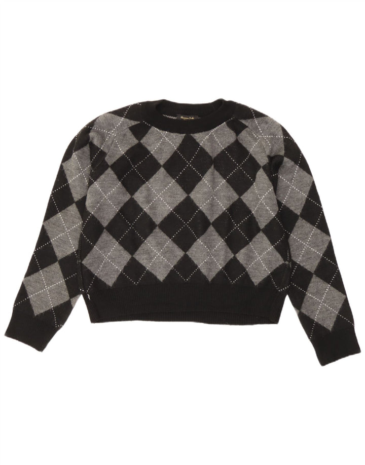Massimo Dutti Damen Crop Pullover mit Rundhalsausschnitt, Gr. 10, Größe S, Schwarz