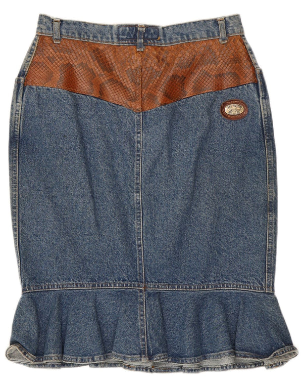 Sem Vaccaro Damen Jeansrock IT 44 Medium W28 Blaue Baumwolle mit Animal-Print