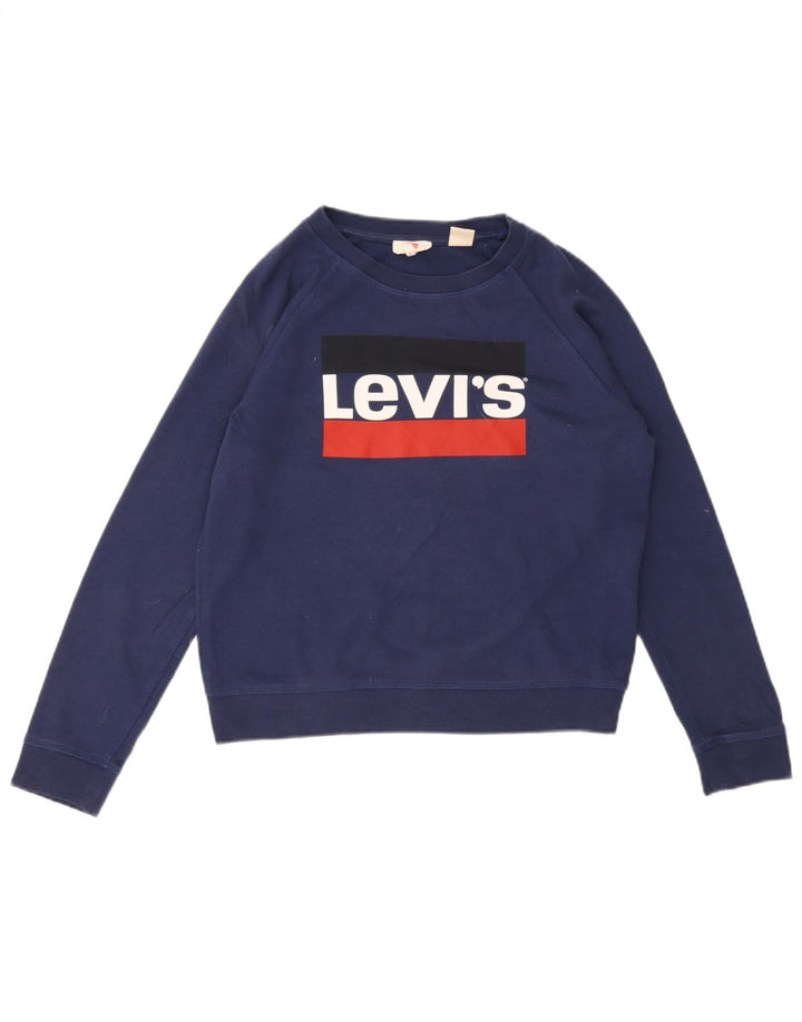 Levi's Damen Grafik-Sweatshirt-Pullover UK 14 Mittelmarineblaue Baumwolle