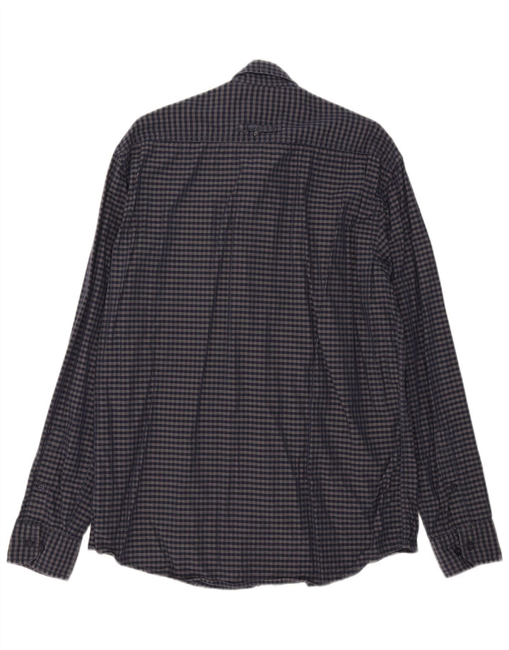 Camel Active Herren-Hemd mit normaler Passform, mittelblaue Gingham-Baumwolle in Marineblau