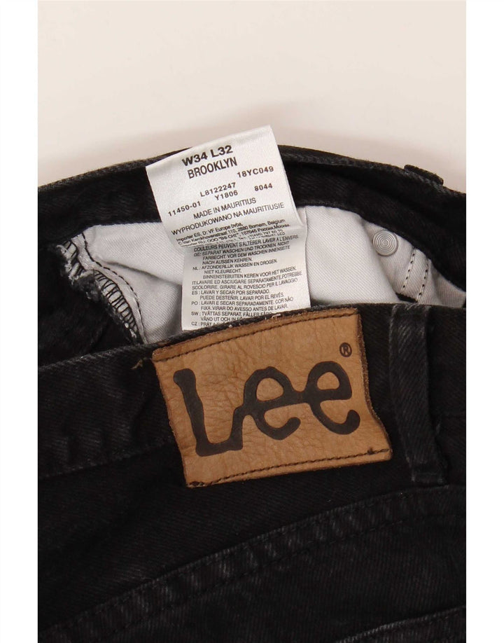 Lee Herren Brooklyn Straight Jeans W34 L32 Schwarze Baumwolle