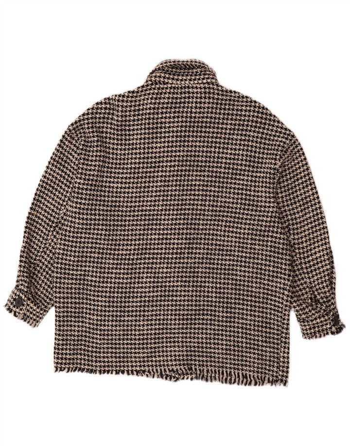 ZARA Womens Longline Oversized Utility Jacket UK 6 XS Black Houndstooth