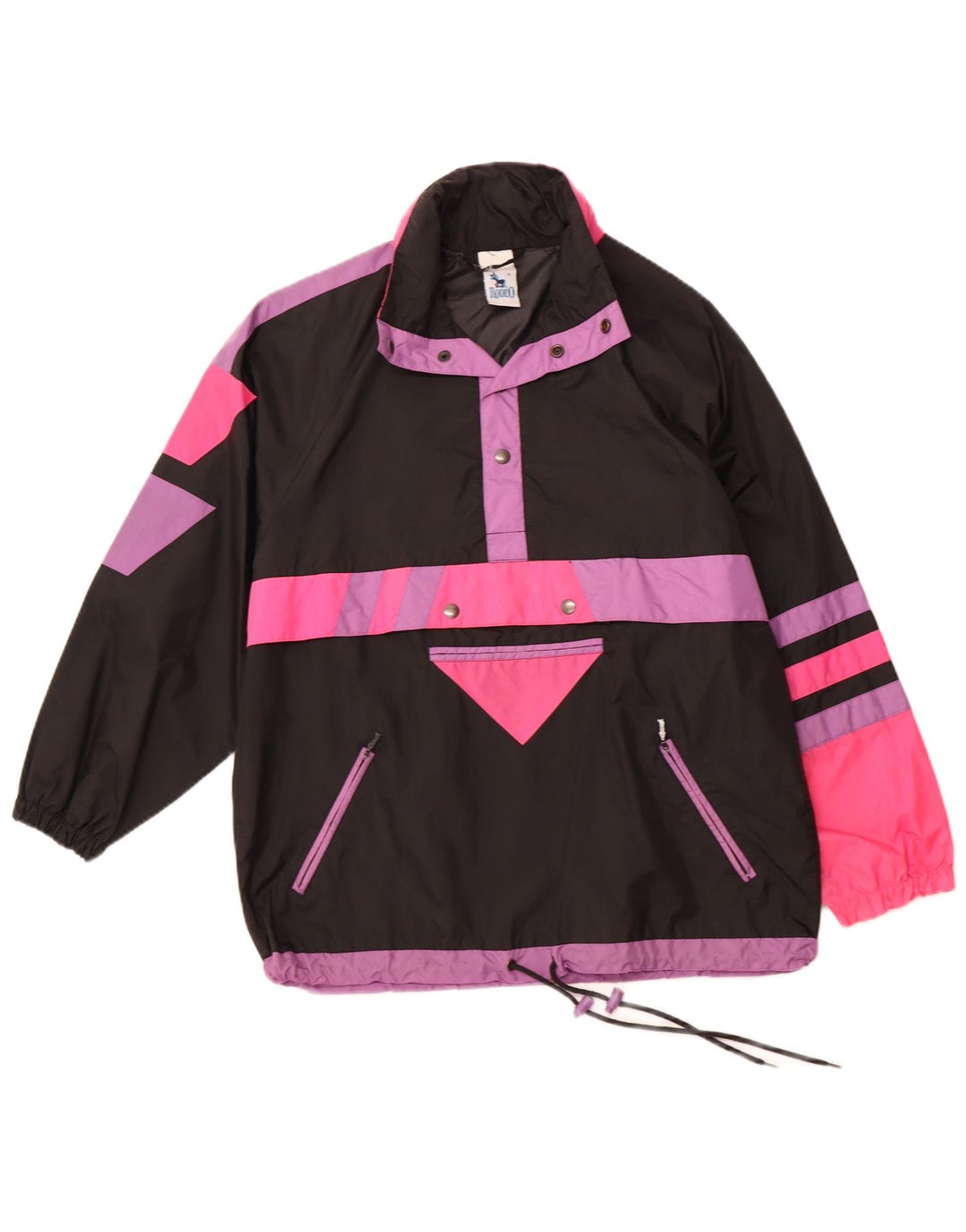 RODEO Herren-Anorakjacke mit Kapuze, UK 36, Small, schwarzes Colourblock-Nylon