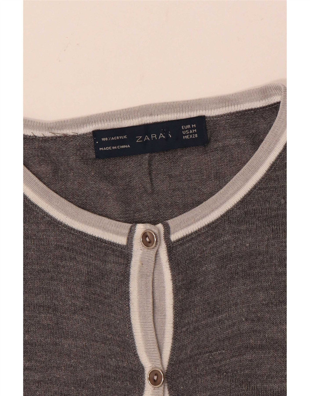 Zara Damen-Cardigan-Pullover UK 14 Mittelgraues Acryl