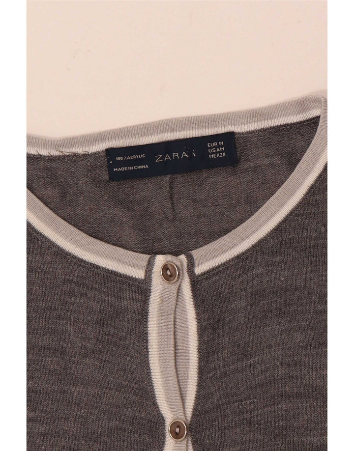 Zara Damen-Cardigan-Pullover UK 14 Mittelgraues Acryl