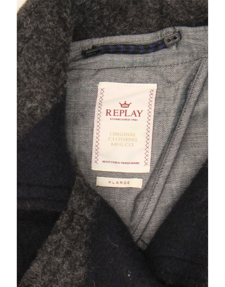 Replay Damen Pea Coat UK 18 XL Grau gestreifte Wolle