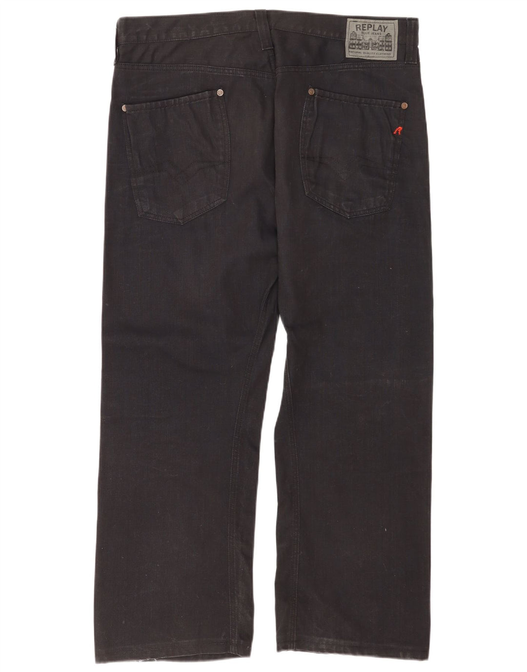Replay Herren Straight Jeans W38 L32 Schwarze Baumwolle