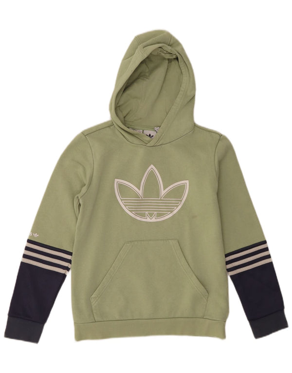 Adidas Mädchen-Kapuzenpullover mit Grafik, 11–12 Jahre, grüne Farbblock-Baumwolle