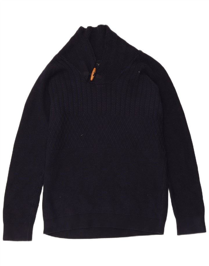 ZARA Herren-Pullover mit Schalkragen, mittlere marineblaue Baumwolle