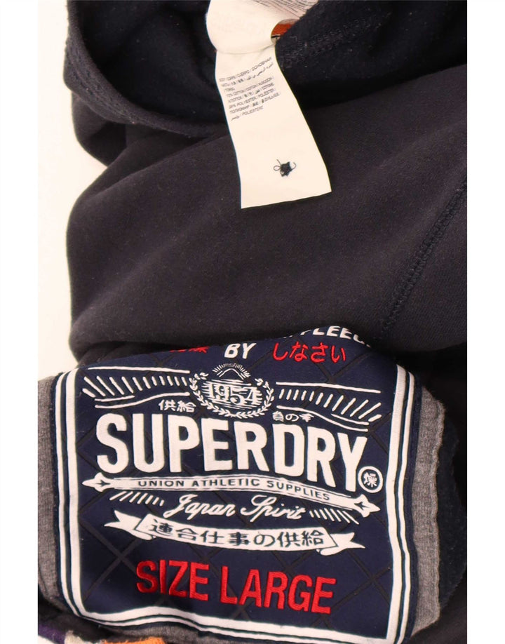 Superdry Herren-Sweatshirt mit grafischem Knopfkragen, groß, aus schwarzer Baumwolle
