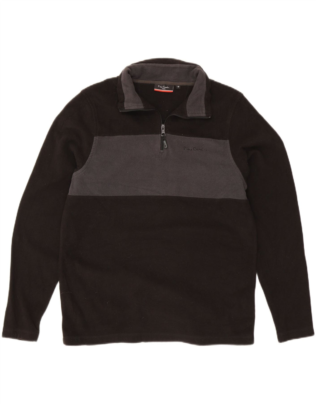 Pierre Cardin Herren-Fleecepullover mit Reißverschluss am Hals, Mittelschwarz, Farbblock