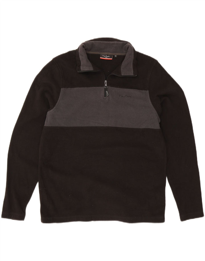 Pierre Cardin Herren-Fleecepullover mit Reißverschluss am Hals, Mittelschwarz, Farbblock