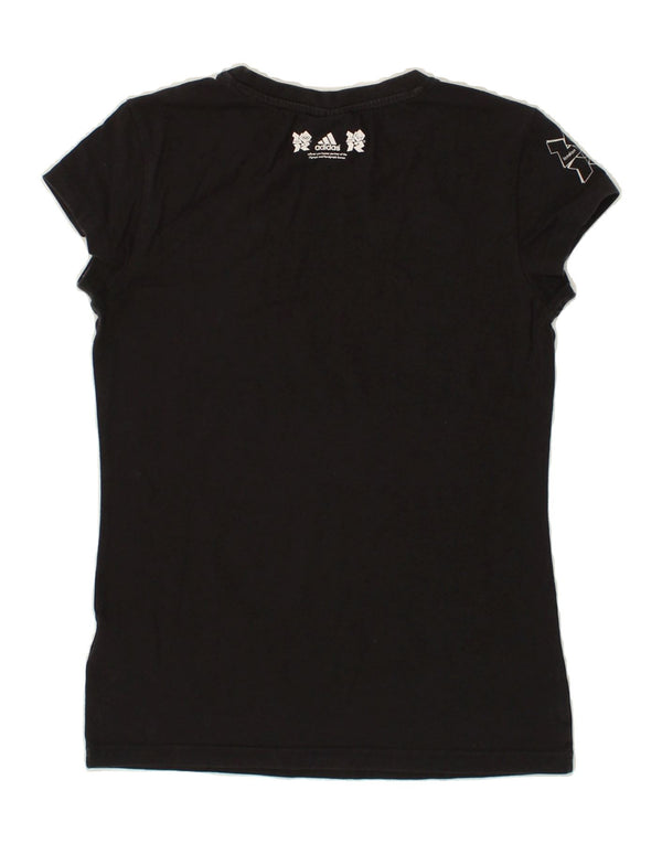 ADIDAS Damen Grafik T-Shirt Top UK 14 Medium Schwarz Baumwolle