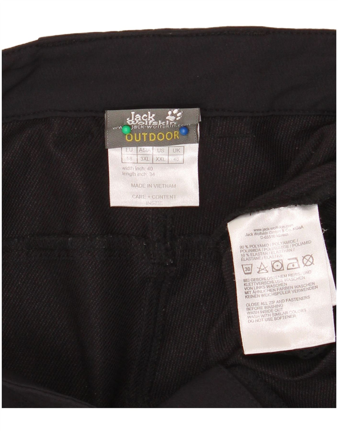 Jack Wolfskin Herren Cargohose UK 48 2XL W40 L34 Schwarz Polyamid