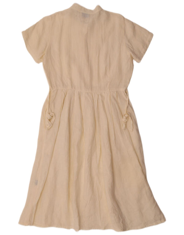 Vintage Damen Kurzarm-Hemdkleid UK 10 Small Off White Linen