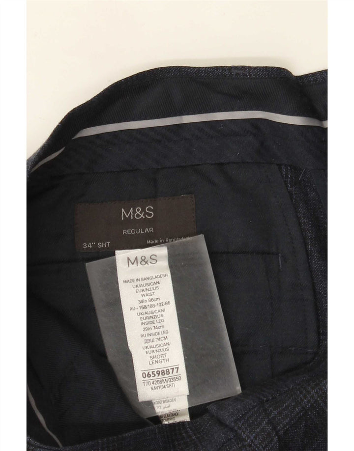 Marks & Spencer Herren-Chinohose W34 L29 Marineblauer Hahnentrittmuster