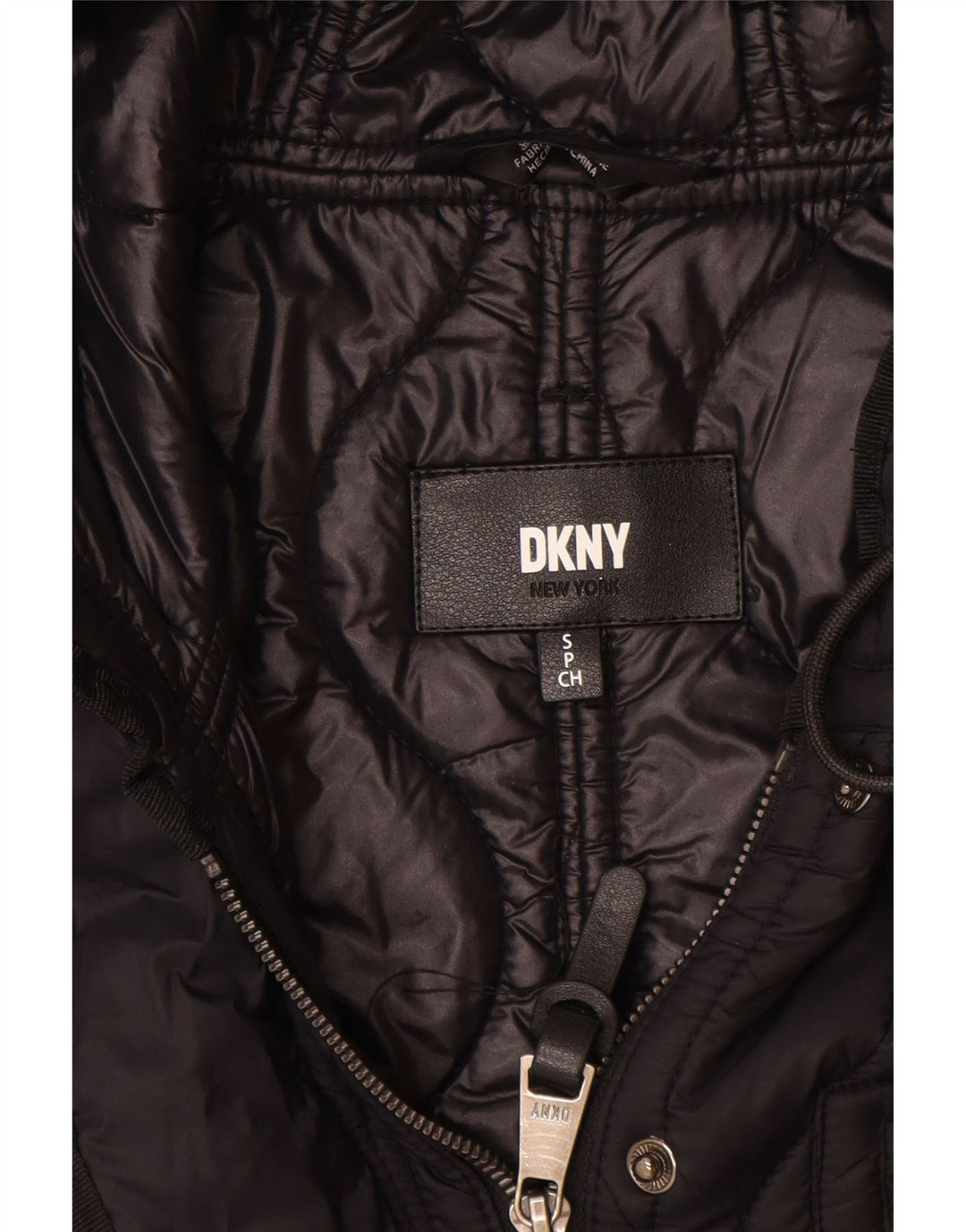 Dkny Damen Übergroßer, gesteppter Mantel mit Kapuze, UK 10, Größe S, schwarzes Nylon