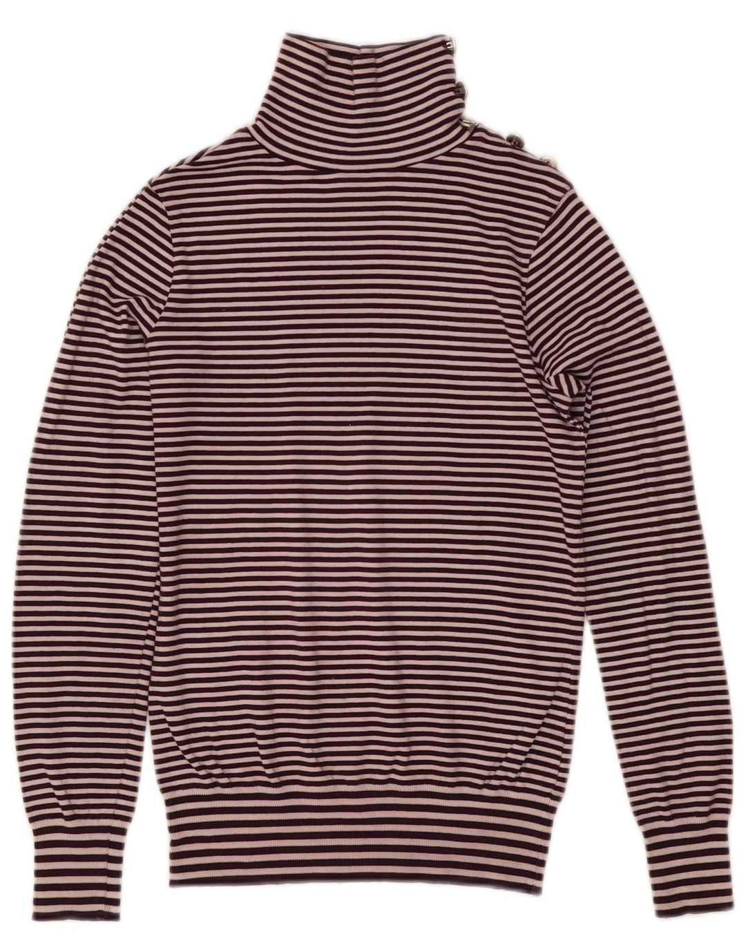 Massimo Dutti Damen-Pullover mit Knopfkragen, Gr. 12, mittelviolett gestreift
