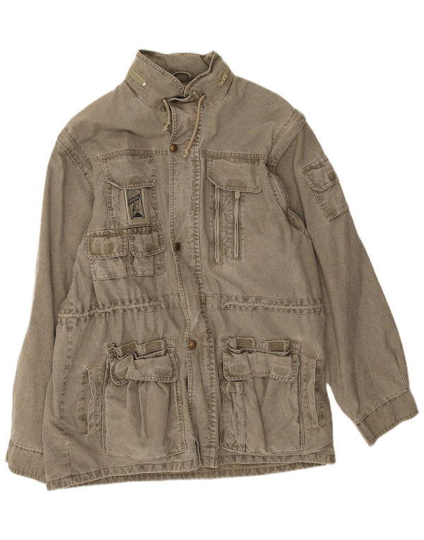 Vintage Herren Kapuzen-Utility-Jacke UK 44 2XL Khaki Baumwolle