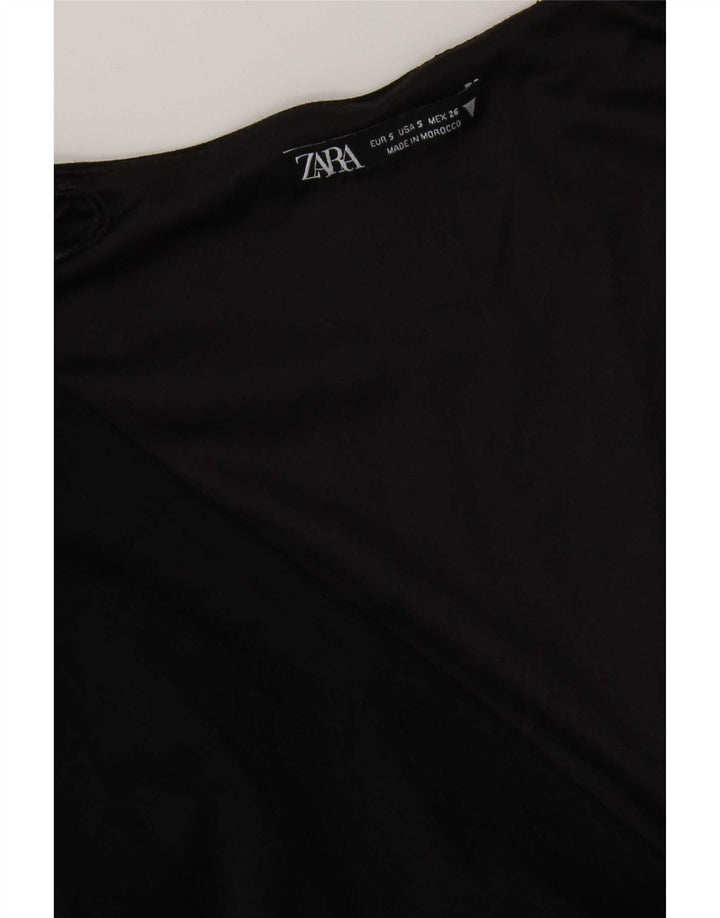 Zara Damen Langarm-Wickelkleid UK 10 Small Schwarz