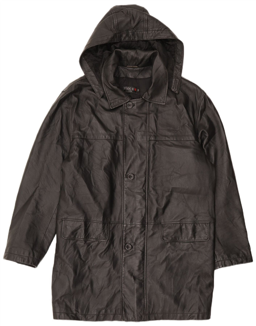 Studio 81 Herren-Ledermantel mit Kapuze IT 54 2XL Schwarzes Leder