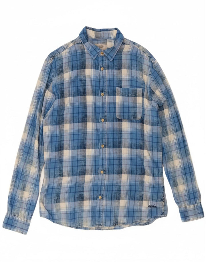 JACK & JONES Mens Flannel Shirt XL Blue Check Cotton Vintage Jack & Jones and Second-Hand Jack & Jones from Messina Hembry 