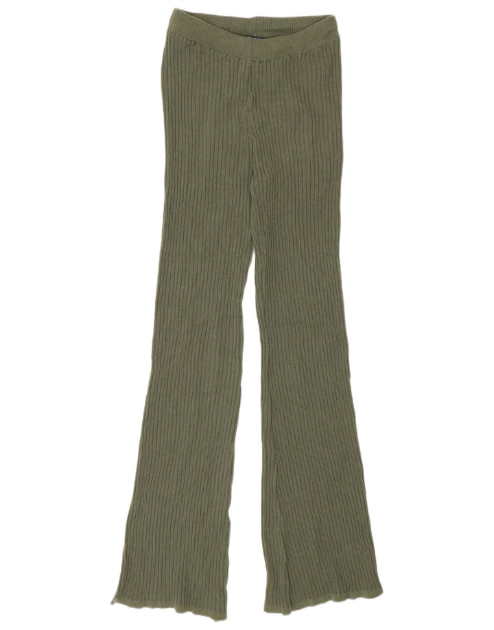 Zara Damen Knit Flare Leggings UK 12 Mittelgrünes Polyester